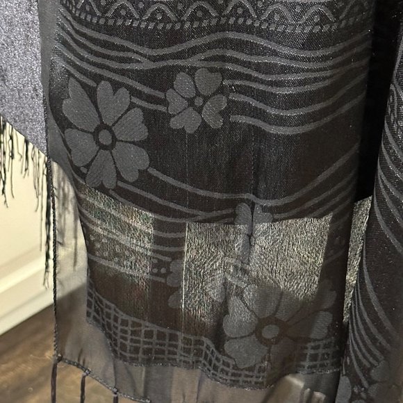 Unbranded Scarf Womens Long Rectangle Black Flower Stripes Semi Sheer Fringe - Picture 9 of 9